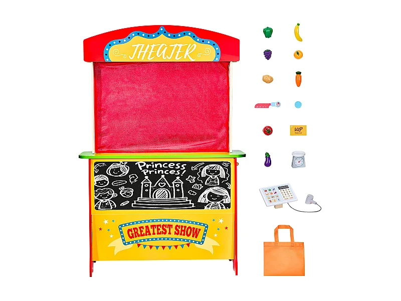 Teatro delle Marionette per Bambini SucceBuy, 69,5 x 33,5 x 102,8 cm, Stand Supermercato per Bambini in MDF, 2 in 1, per Bambini e Bambine dai 3 Anni in Su