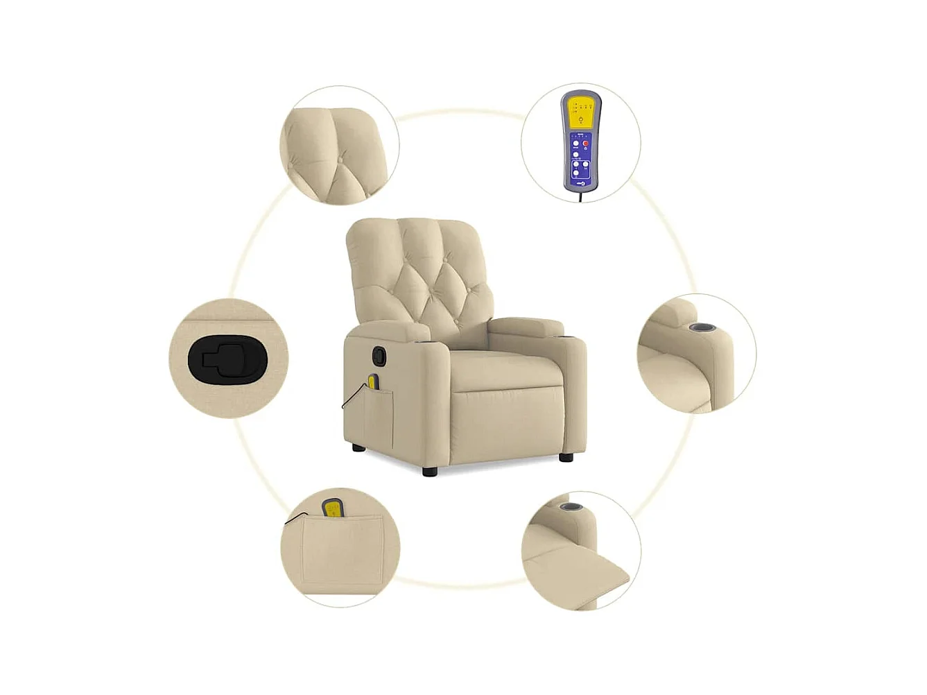 Poltrona de massagens reclinável tecido cor creme SHL260677