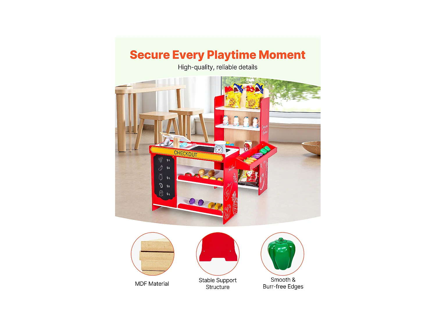 Supermarché Enfant SucceBuy, 72 x 90 x 89 cm, Marchande Enfants, Jeu d'Épicerie, Magasin en MDF, pour Garçons et Filles de 3 Ans et Plus