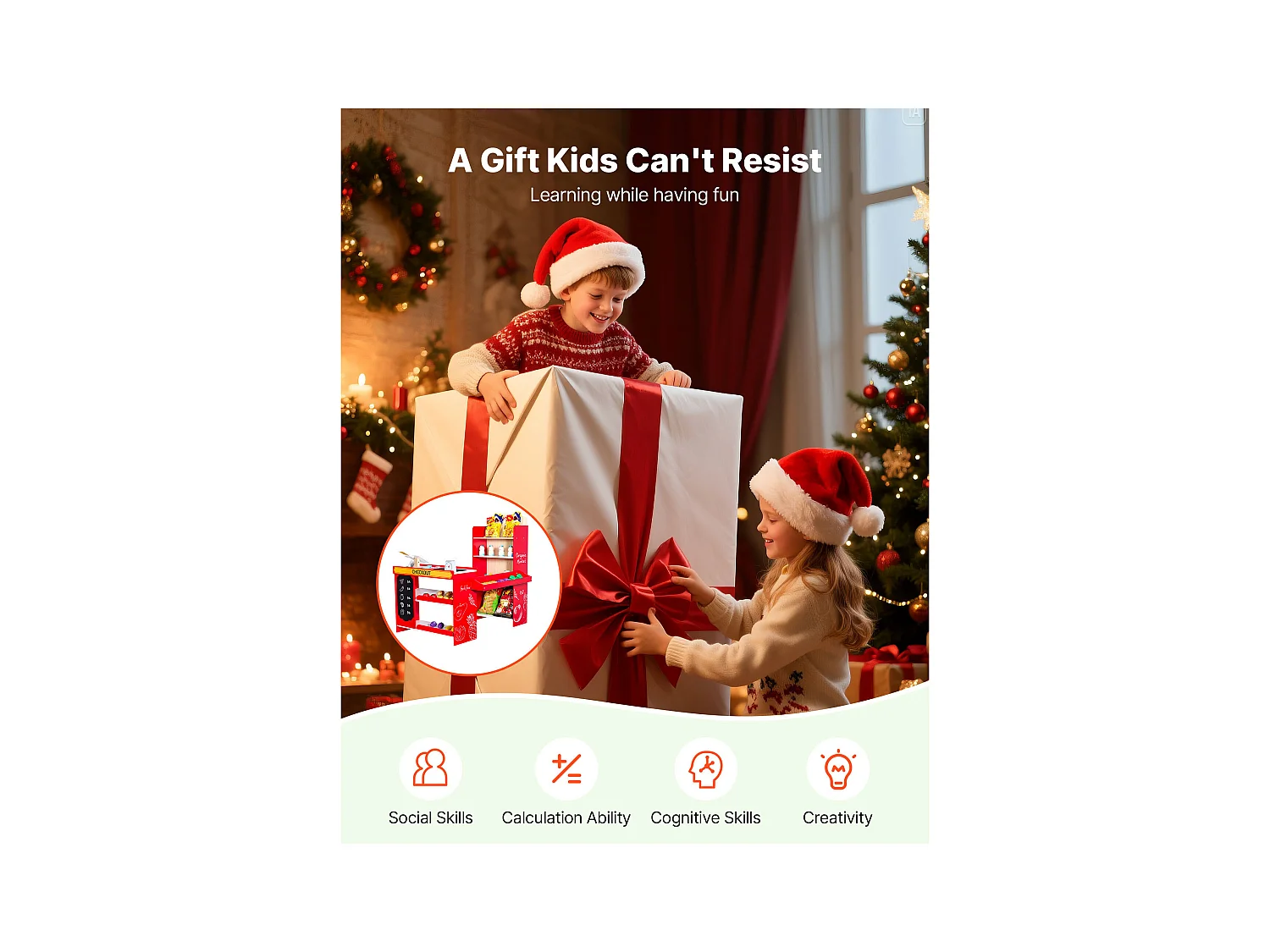 Supermarché Enfant SucceBuy, 72 x 90 x 89 cm, Marchande Enfants, Jeu d'Épicerie, Magasin en MDF, pour Garçons et Filles de 3 Ans et Plus