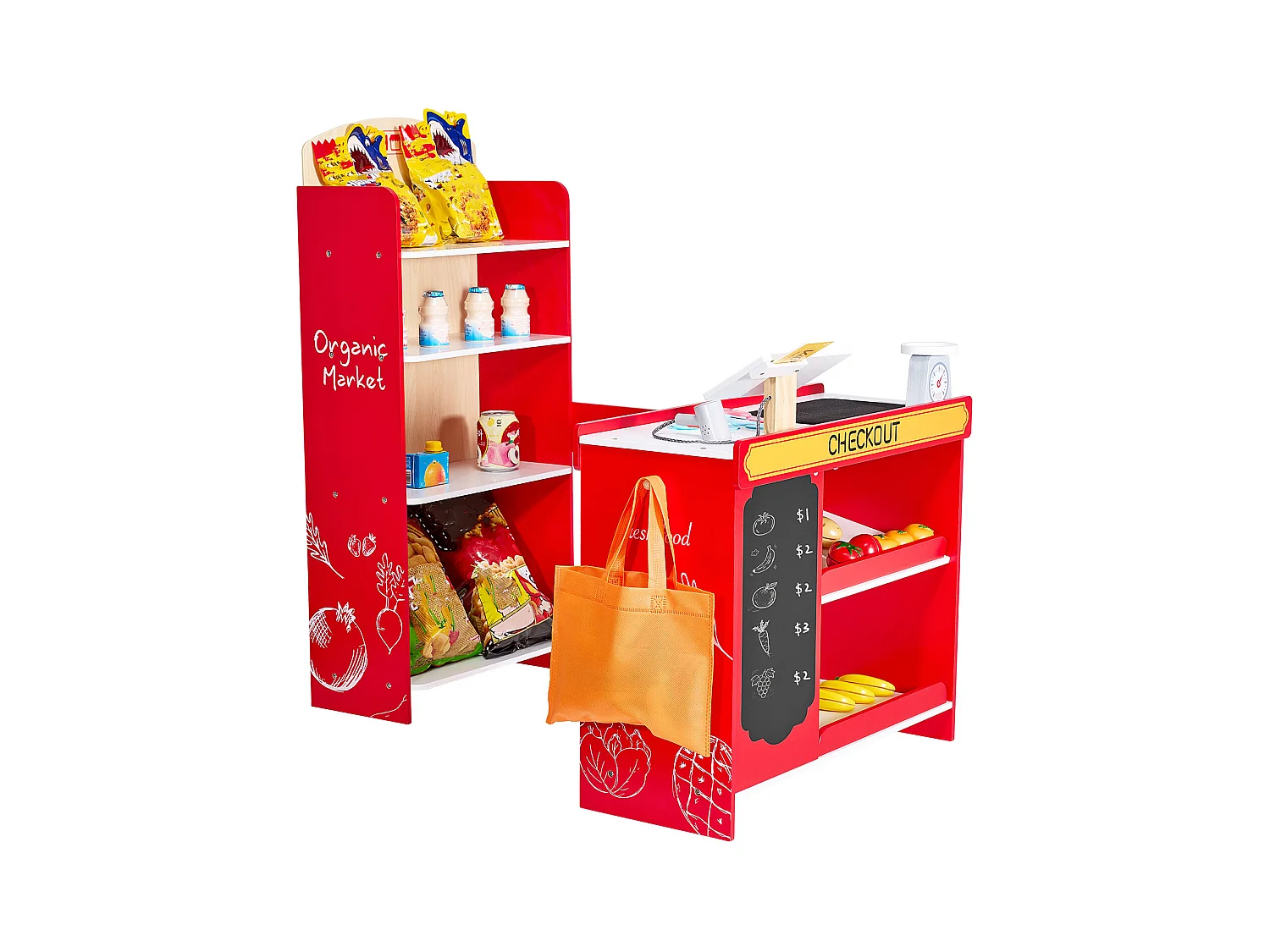 Supermarché Enfant SucceBuy, 72 x 90 x 89 cm, Marchande Enfants, Jeu d'Épicerie, Magasin en MDF, pour Garçons et Filles de 3 Ans et Plus