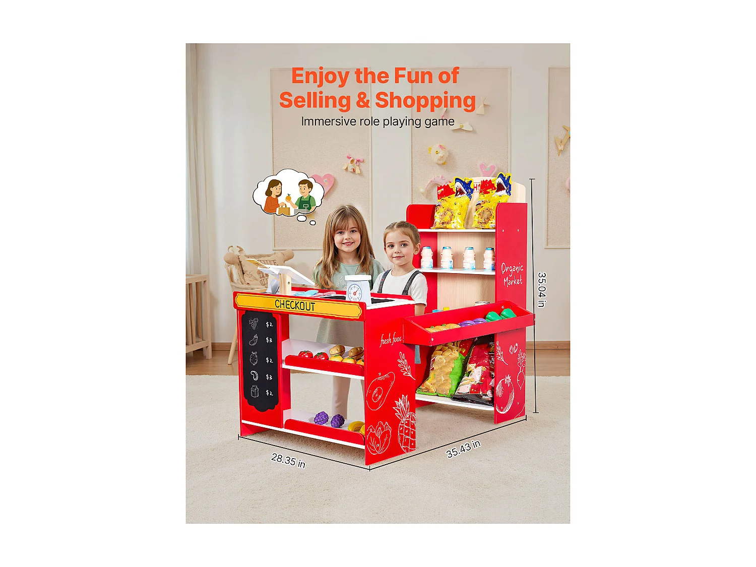 Supermercato per Bambini SucceBuy, 72 x 90 x 89 cm, Negozio per Bambini, Gioco di Spesa, Negozio in MDF, per Bambini e Bambine dai 3 Anni in Su