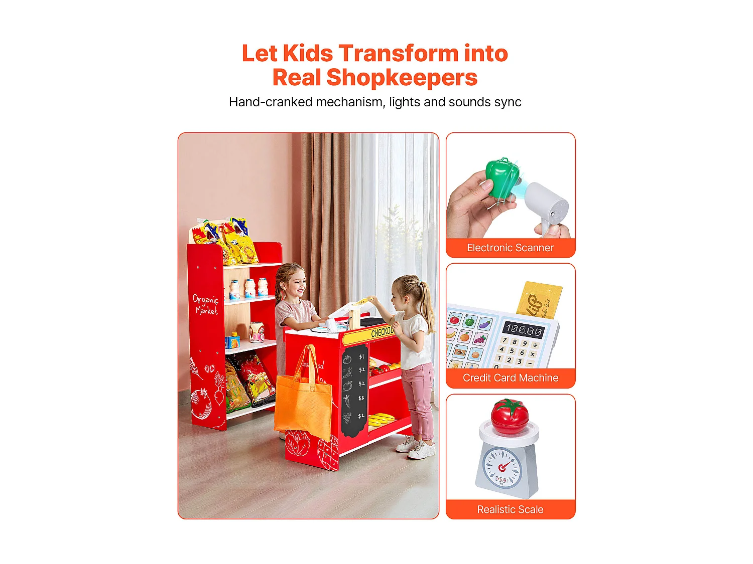 Supermercato per Bambini SucceBuy, 72 x 90 x 89 cm, Negozio per Bambini, Gioco di Spesa, Negozio in MDF, per Bambini e Bambine dai 3 Anni in Su