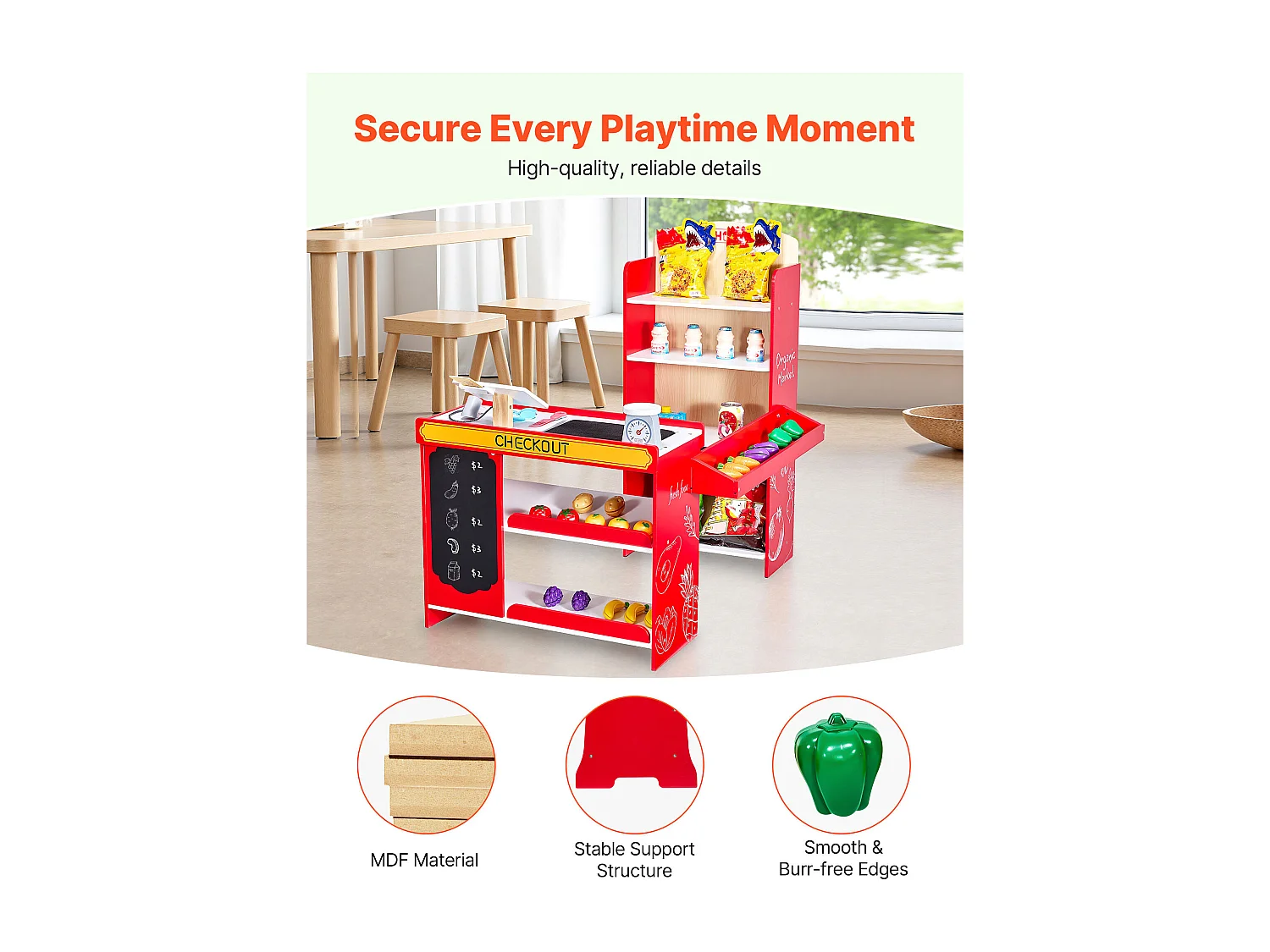 Supermercato per Bambini SucceBuy, 72 x 90 x 89 cm, Negozio per Bambini, Gioco di Spesa, Negozio in MDF, per Bambini e Bambine dai 3 Anni in Su