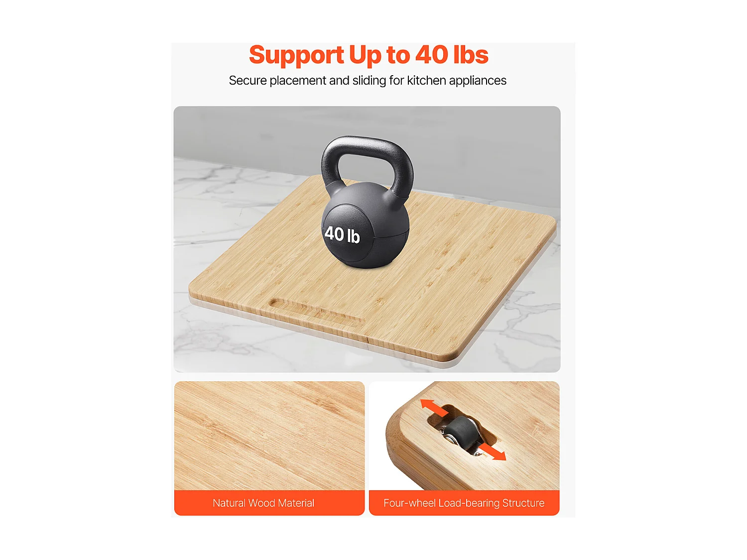 Schiebetablett SucceBuy für Küchengeräte, 33 x 40,6 cm, Bewegliches Brett für Kaffeemaschine, Kleine Küchengeräte, Holzfarbe