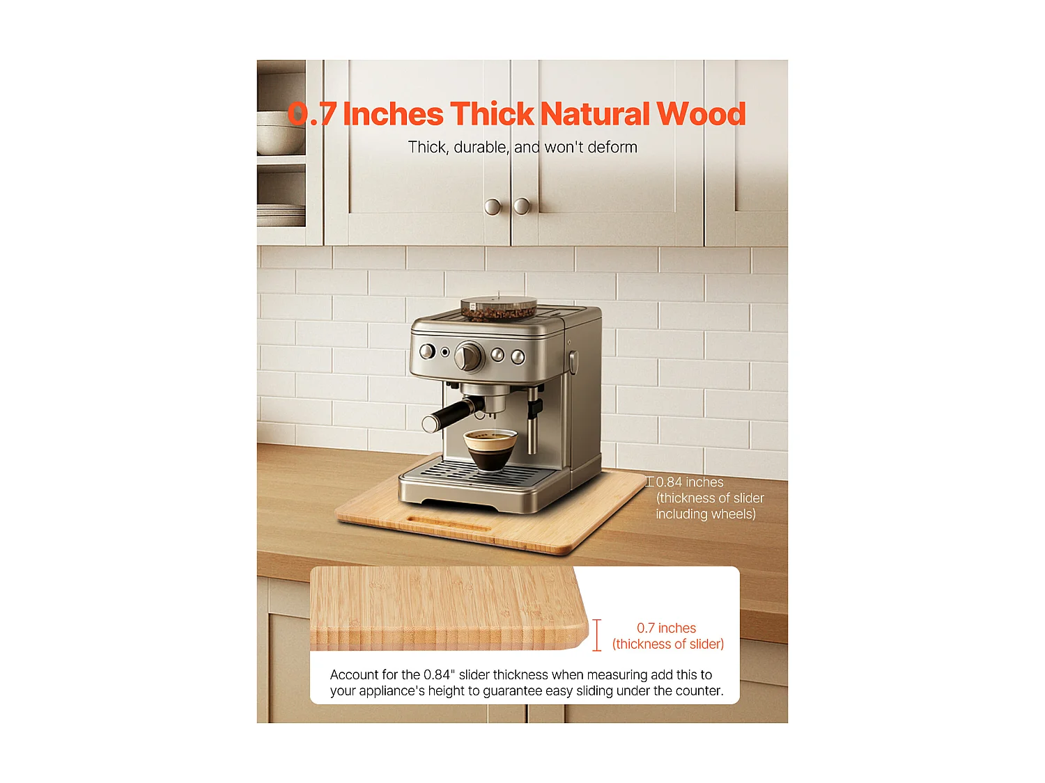 Schiebetablett SucceBuy für Küchengeräte, 33 x 40,6 cm, Bewegliches Brett für Kaffeemaschine, Kleine Küchengeräte, Holzfarbe