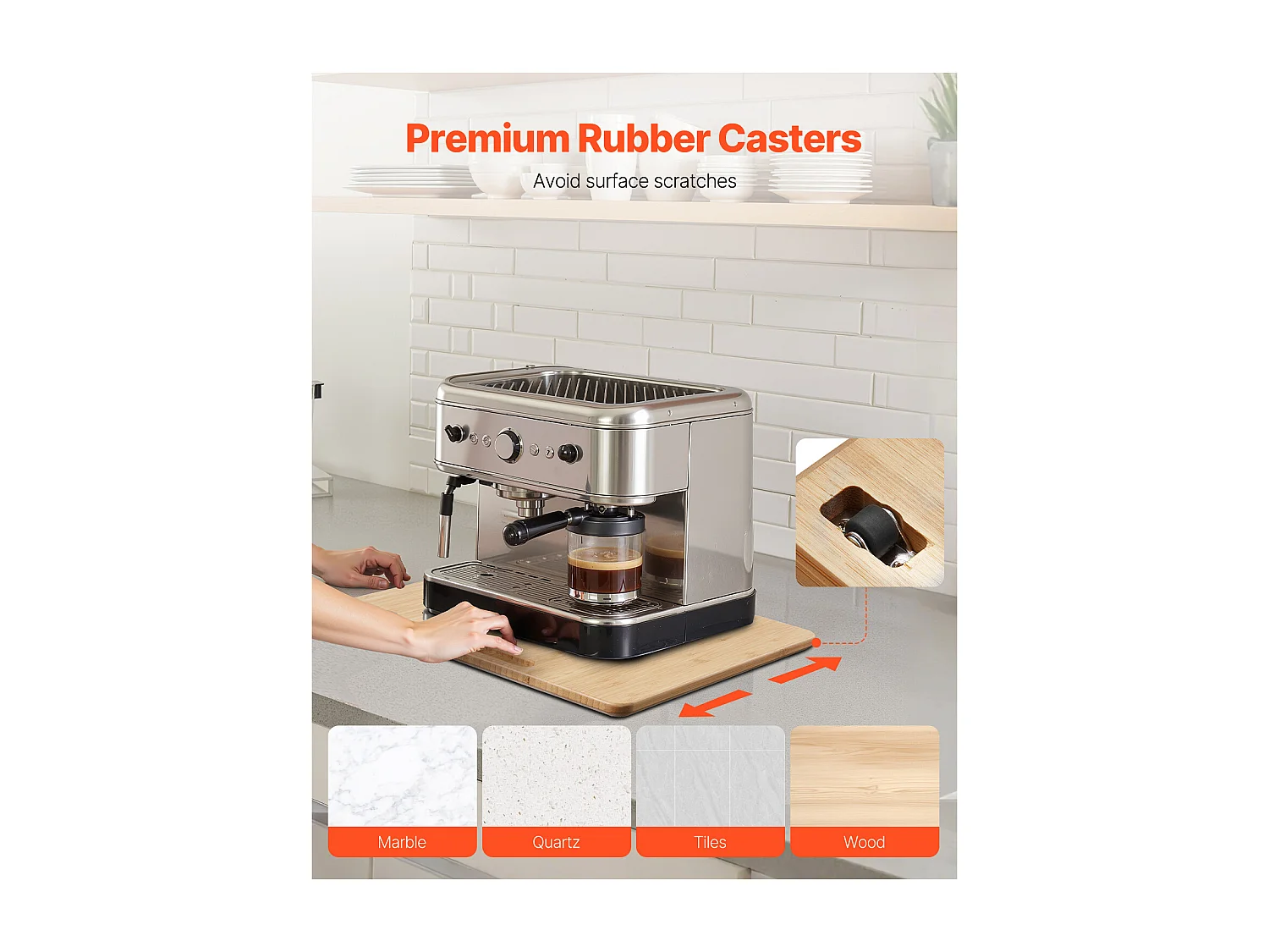 Schiebetablett SucceBuy für Küchengeräte, 33 x 40,6 cm, Bewegliches Brett für Kaffeemaschine, Kleine Küchengeräte, Holzfarbe