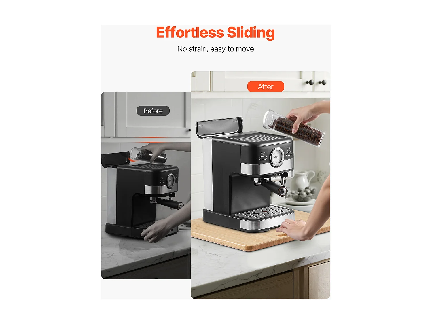 Schiebetablett SucceBuy für Küchengeräte, 33 x 40,6 cm, Bewegliches Brett für Kaffeemaschine, Kleine Küchengeräte, Holzfarbe