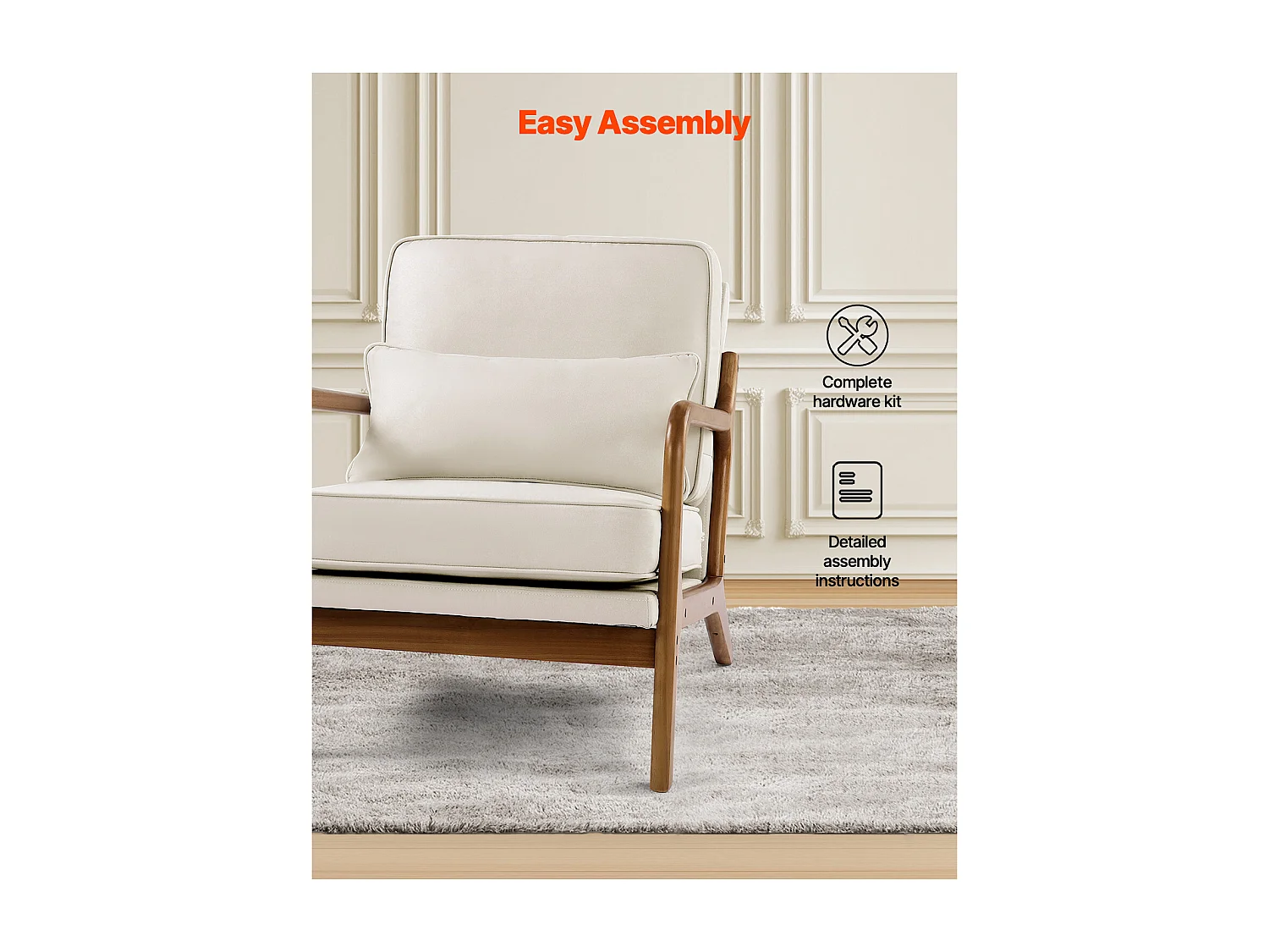 Fauteuil d'Appoint SucceBuy, Cadre en Bois Massif et Pieds Antidérapants, Chaise d'Accent avec Tissu en Lin et Coussin de Siège 14,5 cm, pour Chambre, Bureau