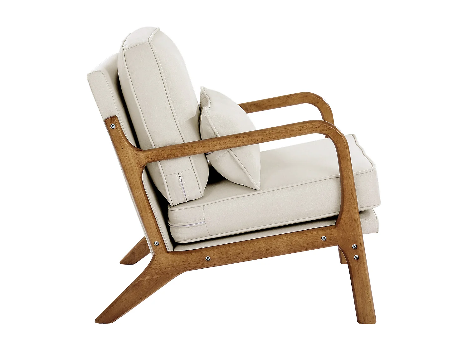 Fauteuil d'Appoint SucceBuy, Cadre en Bois Massif et Pieds Antidérapants, Chaise d'Accent avec Tissu en Lin et Coussin de Siège 14,5 cm, pour Chambre, Bureau