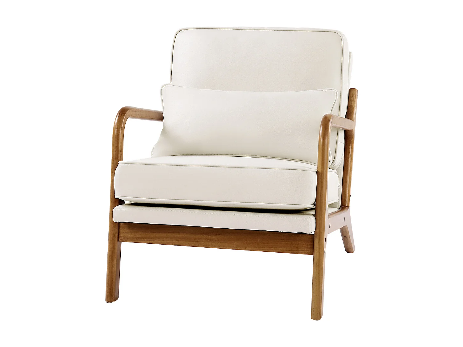 Fauteuil d'Appoint SucceBuy, Cadre en Bois Massif et Pieds Antidérapants, Chaise d'Accent avec Tissu en Lin et Coussin de Siège 14,5 cm, pour Chambre, Bureau