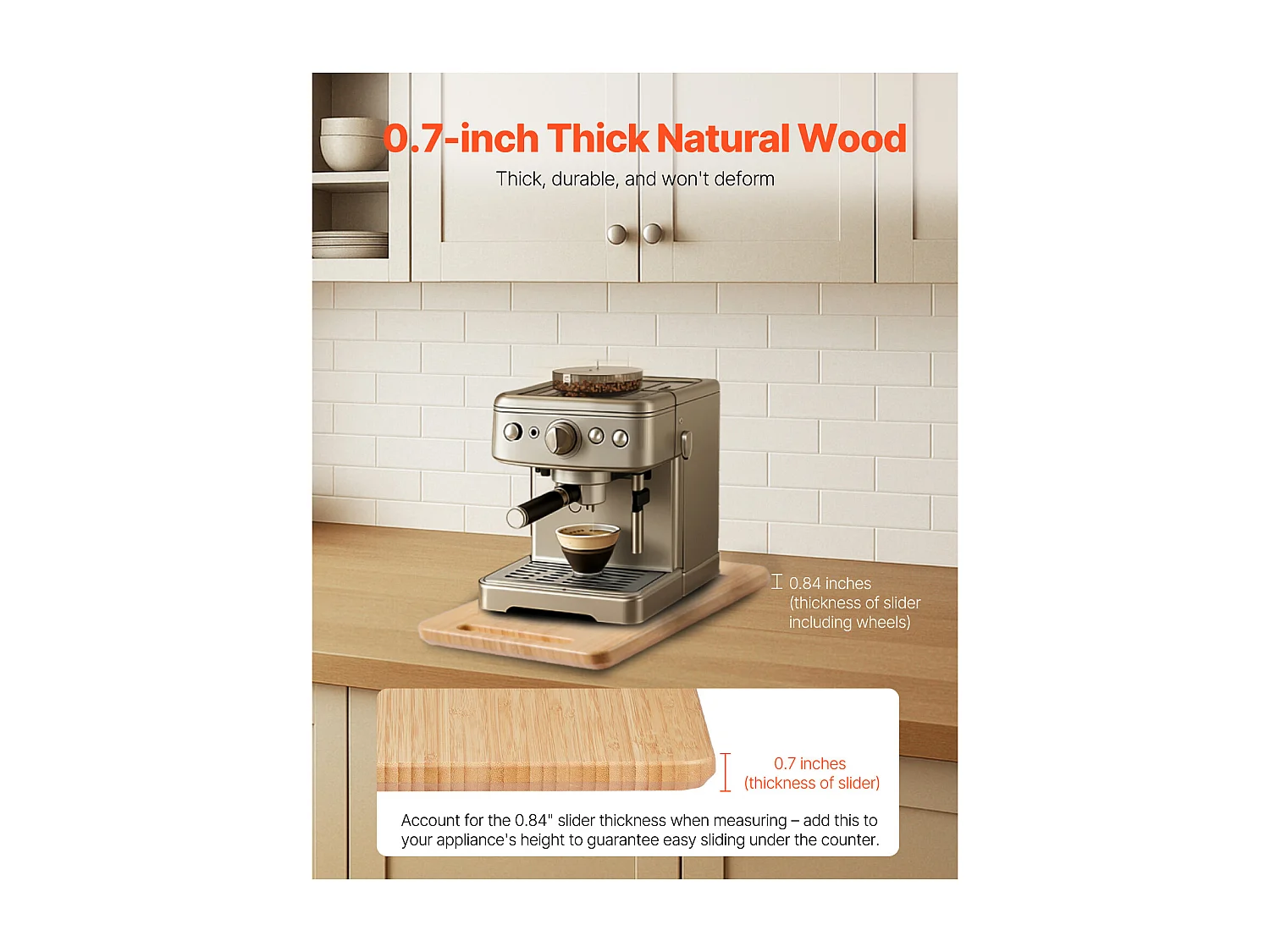 Bandeja Deslizante SucceBuy para Aparatos de Cocina, 40,6 x 30,5 cm, Tabla Móvil, para Cafetera, Pequeños Electrodomésticos de Cocina, Color Madera