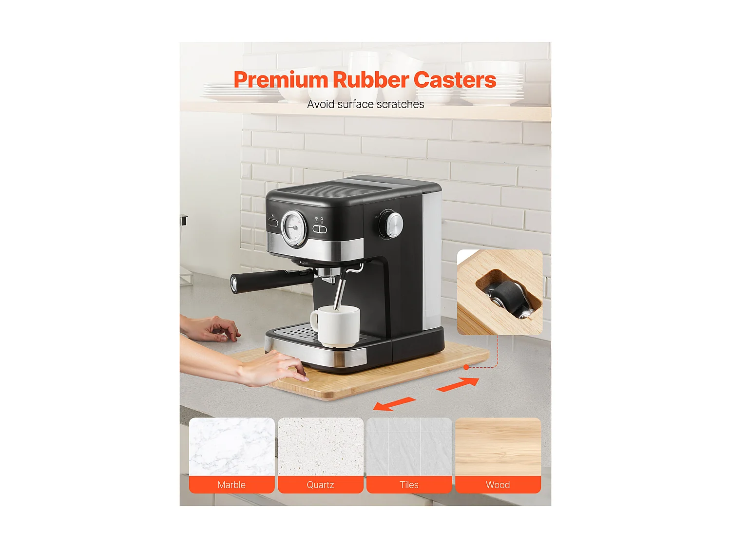 Bandeja Deslizante SucceBuy para Aparatos de Cocina, 40,6 x 30,5 cm, Tabla Móvil, para Cafetera, Pequeños Electrodomésticos de Cocina, Color Madera