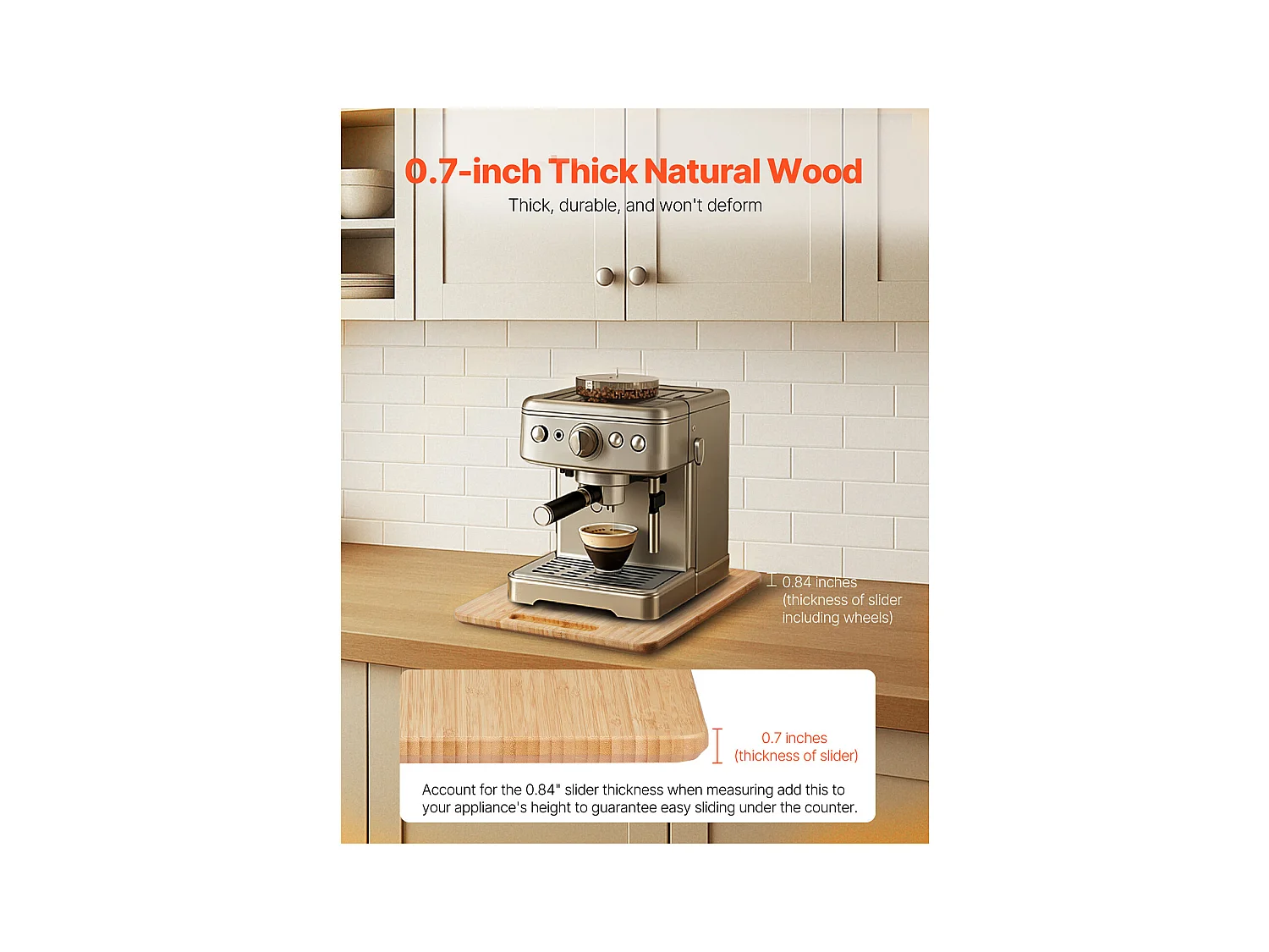 Wysuwana Taca SucceBuy do Urządzeń Kuchennych, 26,7 x 33 cm, Ruchoma Deska do Ekspresu do Kawy, Małe Urządzenia Kuchenne, Kolor Drewna