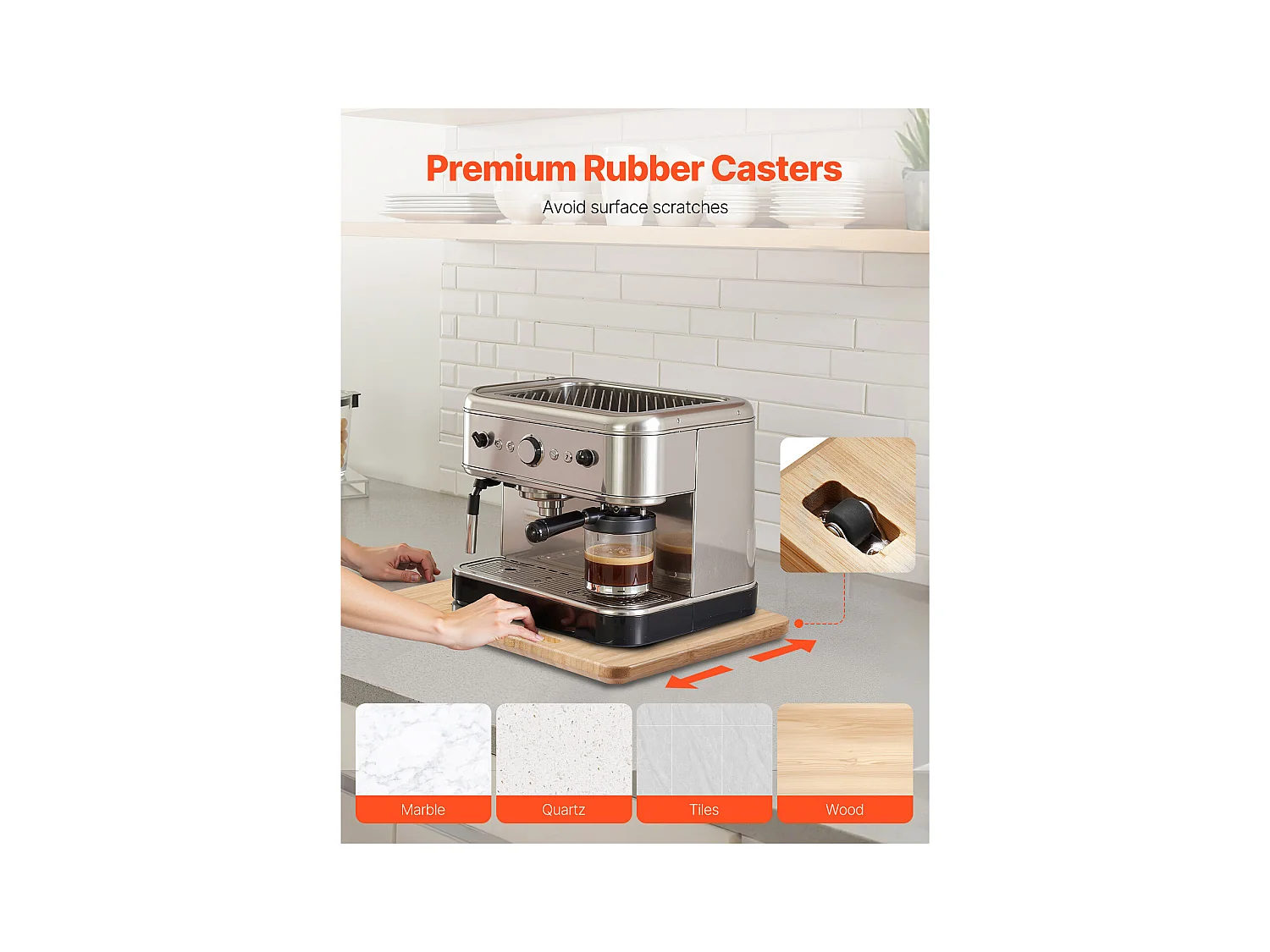 Wysuwana Taca SucceBuy do Urządzeń Kuchennych, 26,7 x 33 cm, Ruchoma Deska do Ekspresu do Kawy, Małe Urządzenia Kuchenne, Kolor Drewna