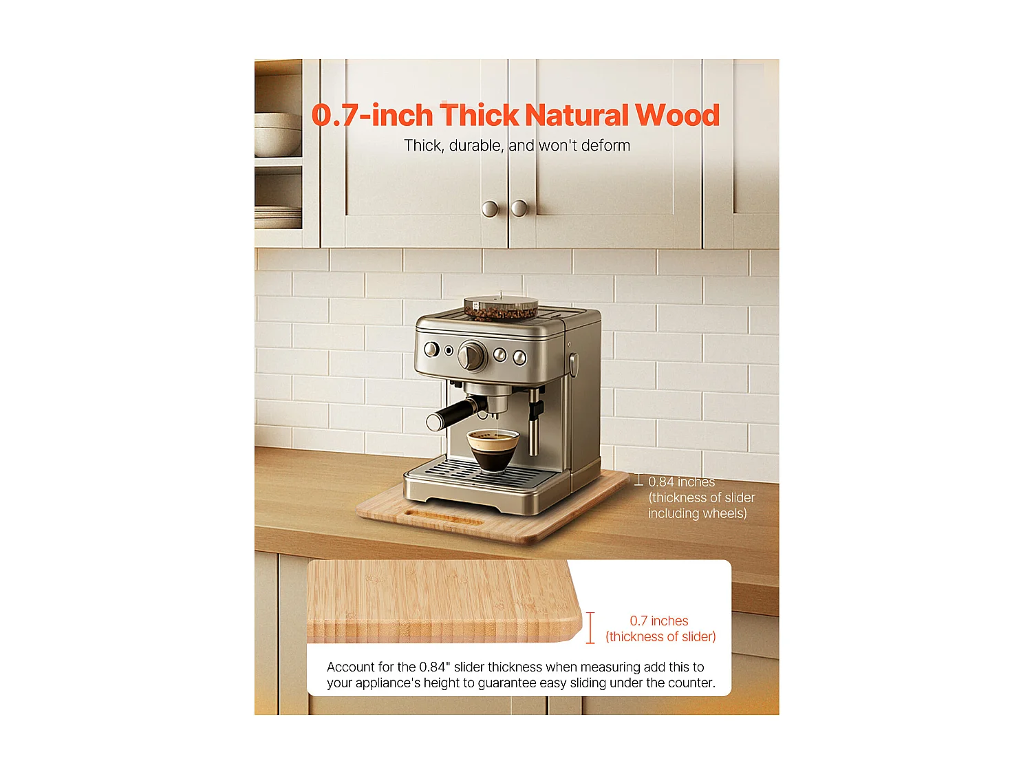 Plateau Coulissant SucceBuy pour Appareils de Cuisine, 26,7x33 cm, Planche Mobile pour Cafetière, Petit Électroménager Cuisine, Couleur Bois