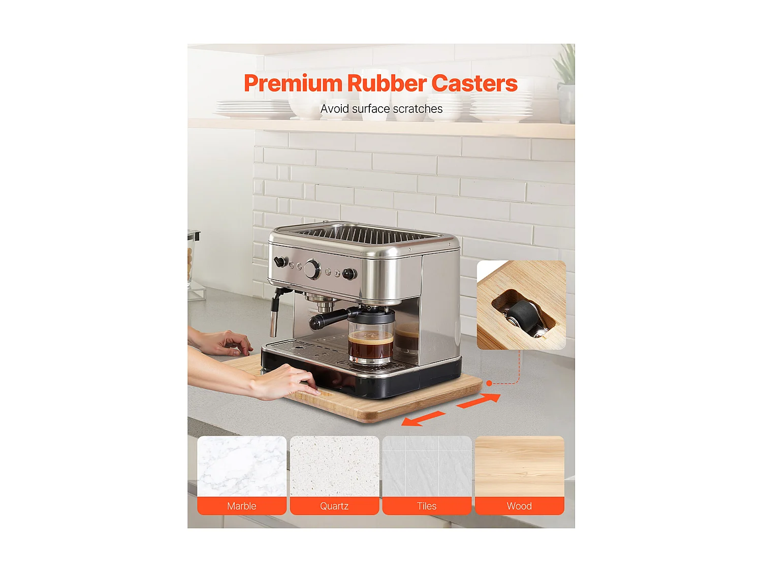 Plateau Coulissant SucceBuy pour Appareils de Cuisine, 26,7x33 cm, Planche Mobile pour Cafetière, Petit Électroménager Cuisine, Couleur Bois