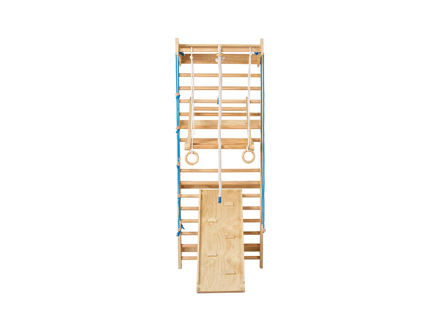 Espaldera de Madera Maciza SucceBuy, Escalera Sueca de Pared 15 Niveles, Carga 99,8 kg, con Tobogán, Barra de Dominadas, Anillas de Gimnasia, Asiento Columpio