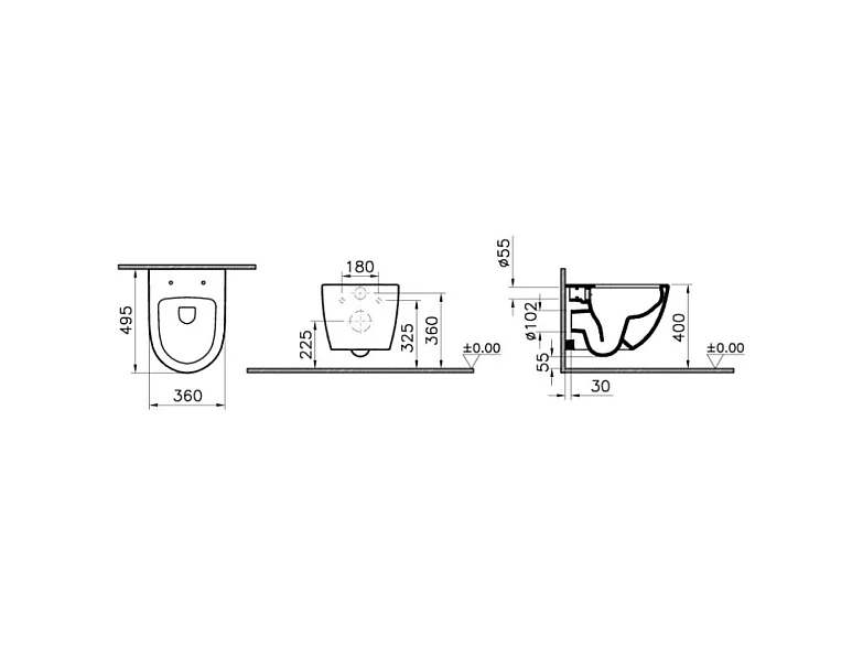 Pack WC suspendu VITRA Sento Blanc Compact  + Bâti auto-portant V-Fix Core + Plaque Round Or brossé