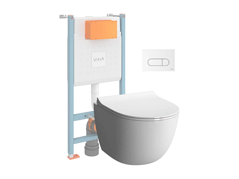 Pack WC suspendu VITRA Sento Blanc Compact  + Bâti  auto-portant V-Fix Core  + Plaque Round Blanc