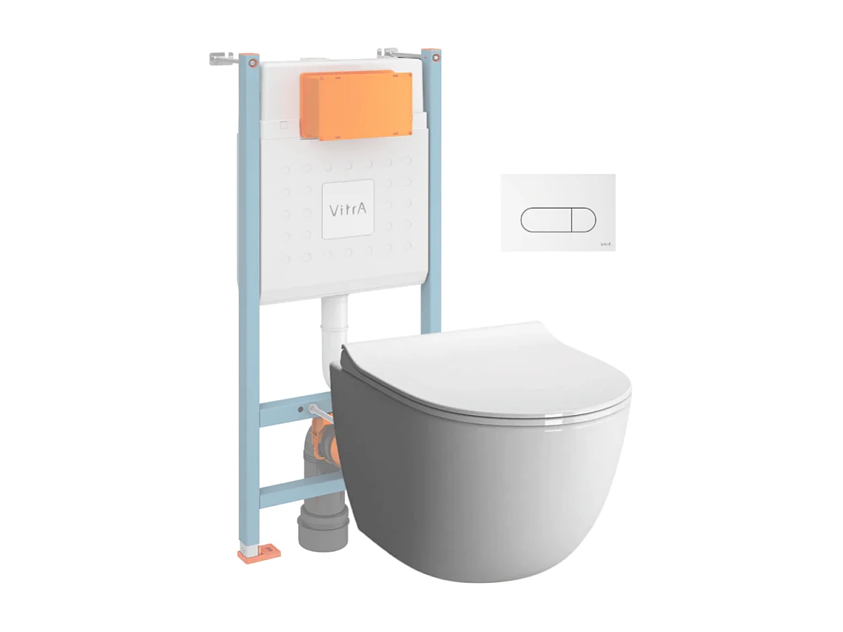 Pack WC suspendu VITRA Sento Blanc Compact  + Bâti  auto-portant V-Fix Core  + Plaque Round Blanc
