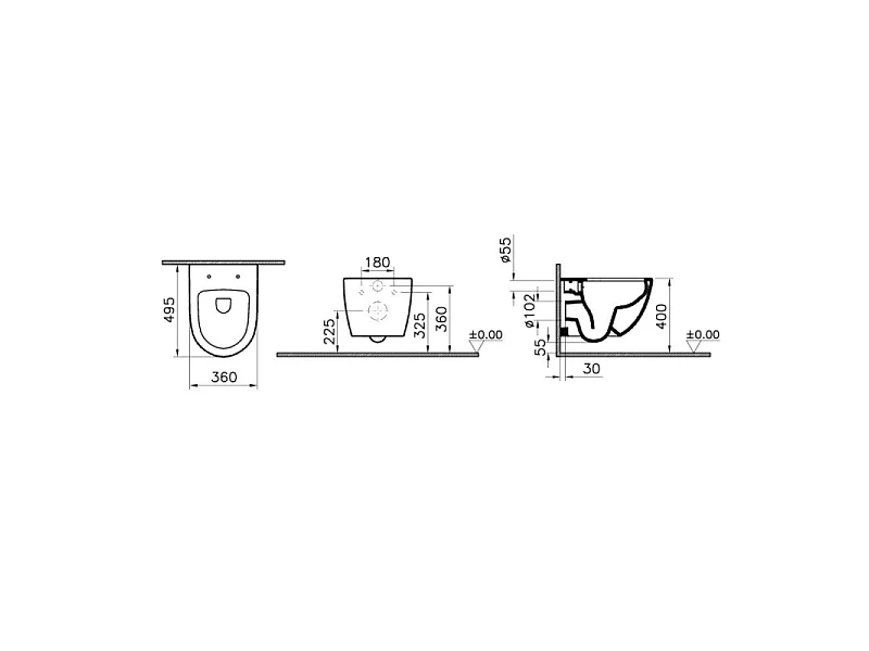 Cuvette WC suspendu compact sans bride VitrA Sento avec abattant frein de chute déclipsable