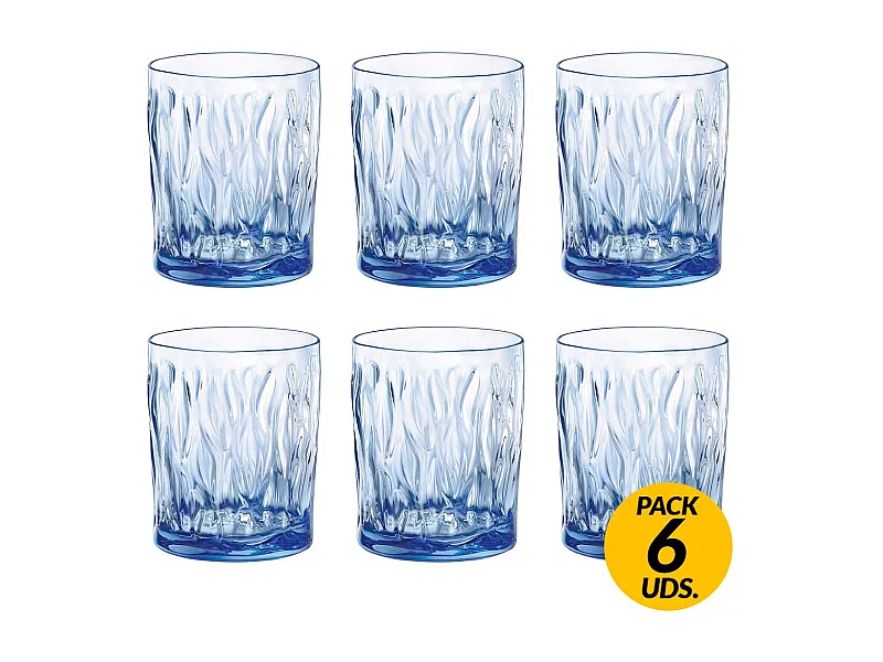 Pack de 6 vasos Wind Bormioli 30cl con relieve azul