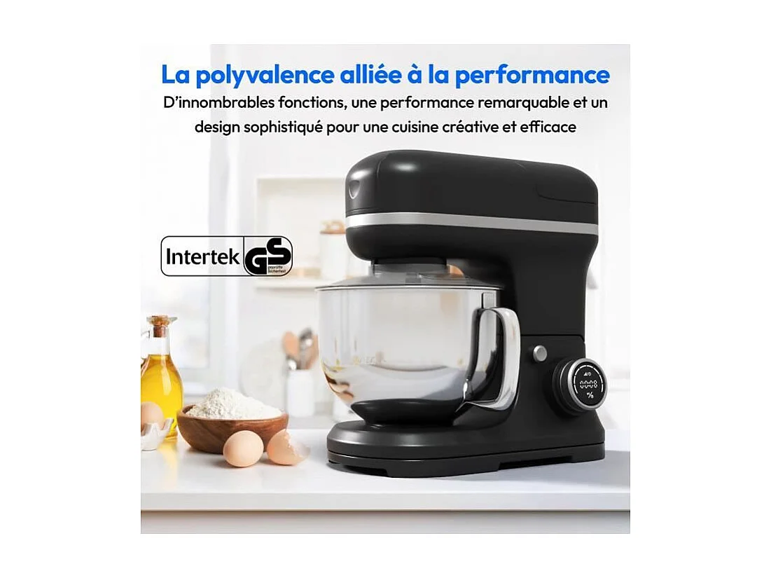 Robot pâtissier 3-en-1- MEDION - MD18430 - 1200 W - 5 L - 8 vitesses - Fonction hachoir - Noir