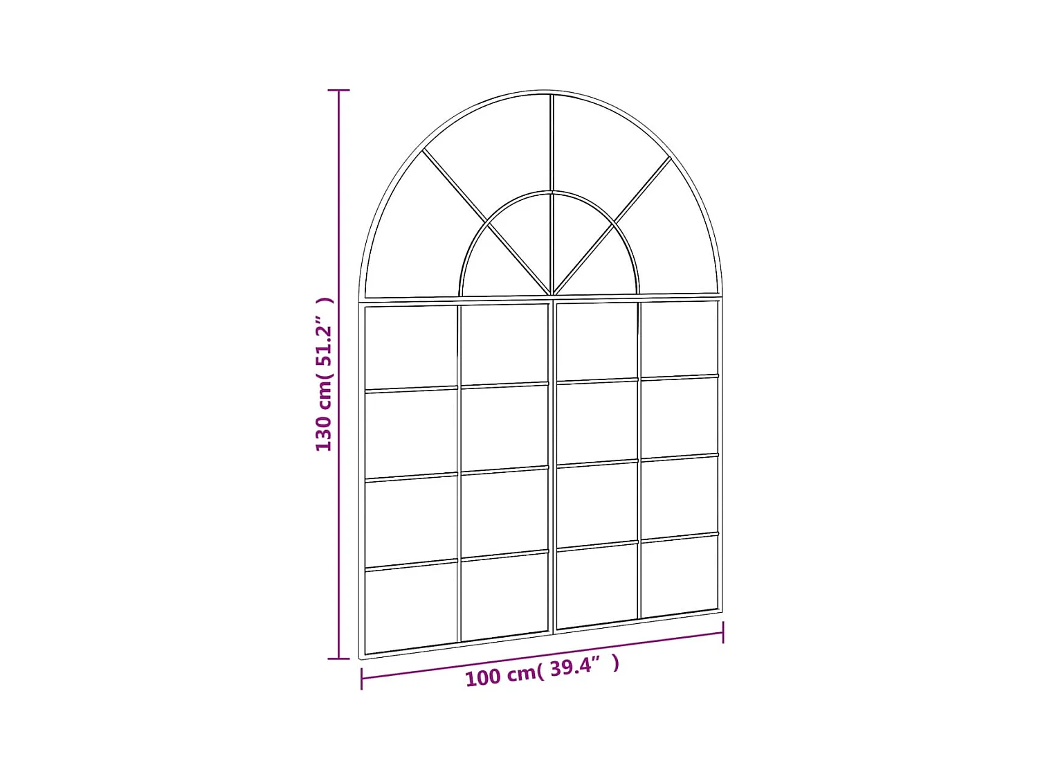 Miroir mural noir 100x130 cm arche fer