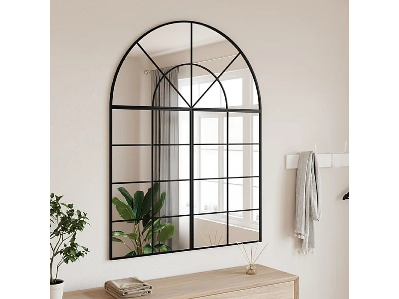Espelho de Parede Arqueado em Ferro Preto 100x130 cm para Decoração Minimalista