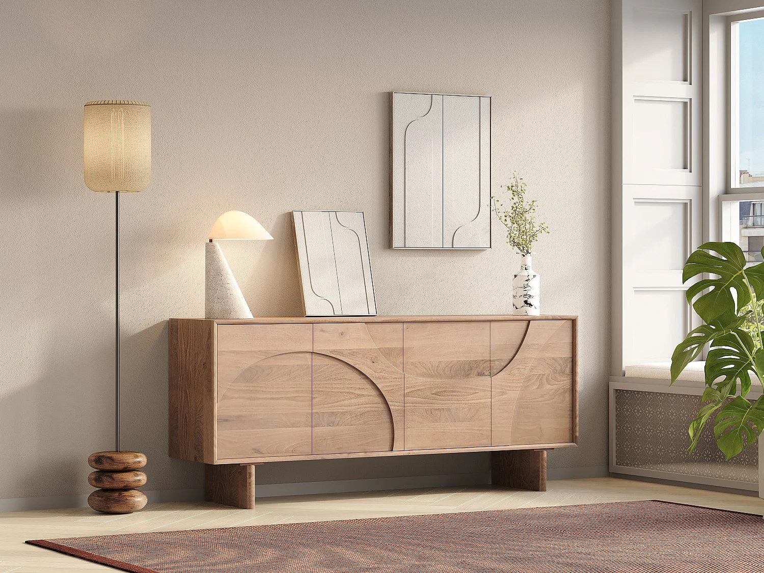 Credenza 4 ante in legno di mango Naturale chiaro - BERLAMA di Maison Céphy