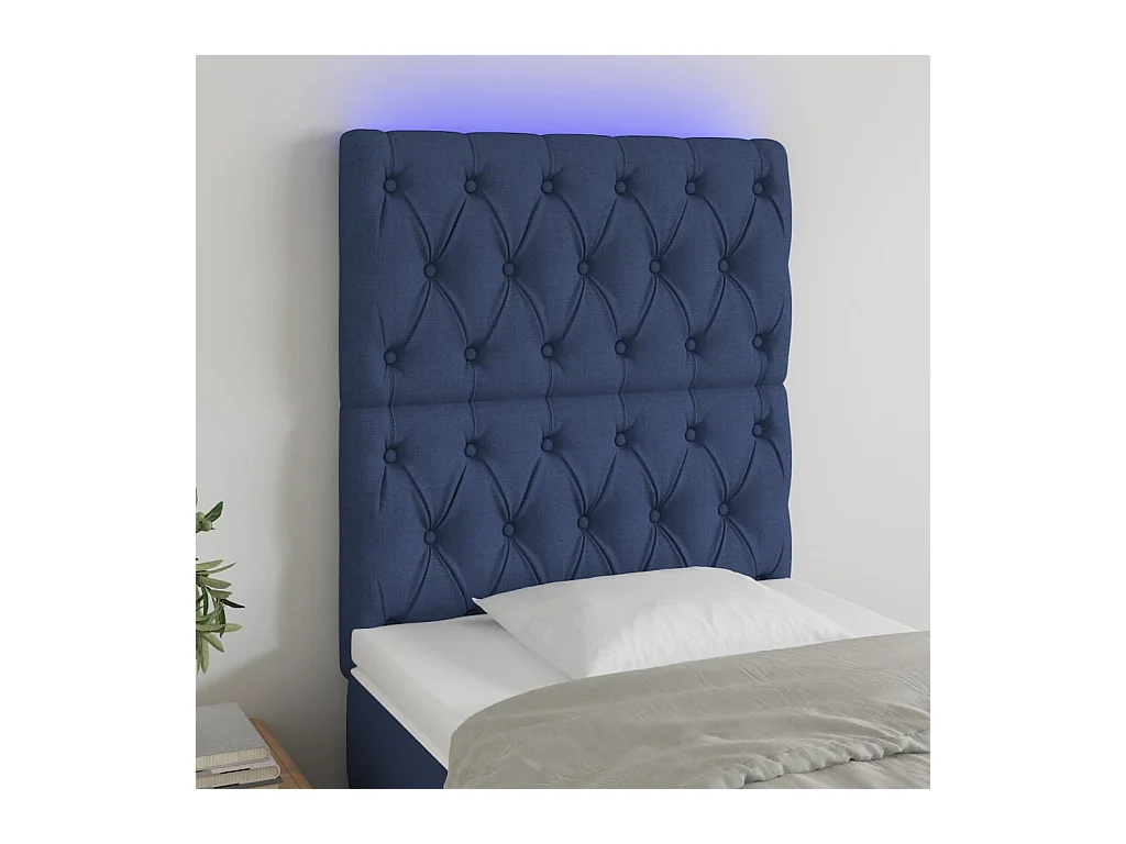 Tête de Lit | Panneau de tête pour lit Moderne à LED Bleu 80x7x118/128 cm Tissu