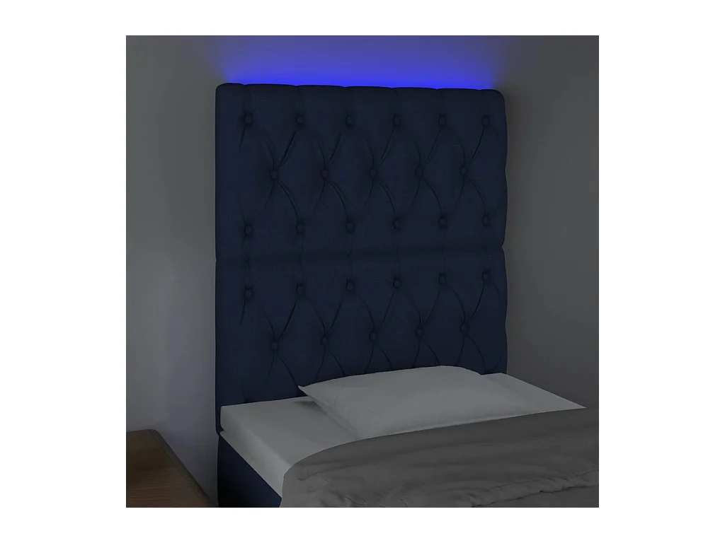 Tête de Lit | Panneau de tête pour lit Moderne à LED Bleu 80x7x118/128 cm Tissu