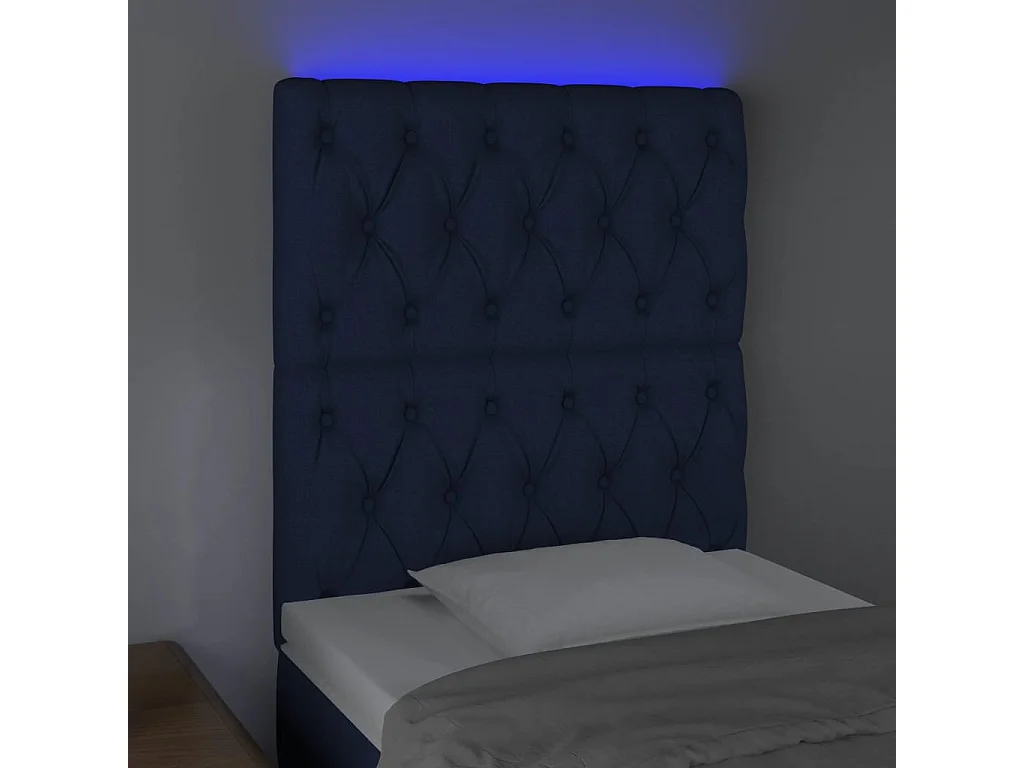 Tête de Lit | Panneau de tête pour lit Moderne à LED Bleu 80x7x118/128 cm Tissu
