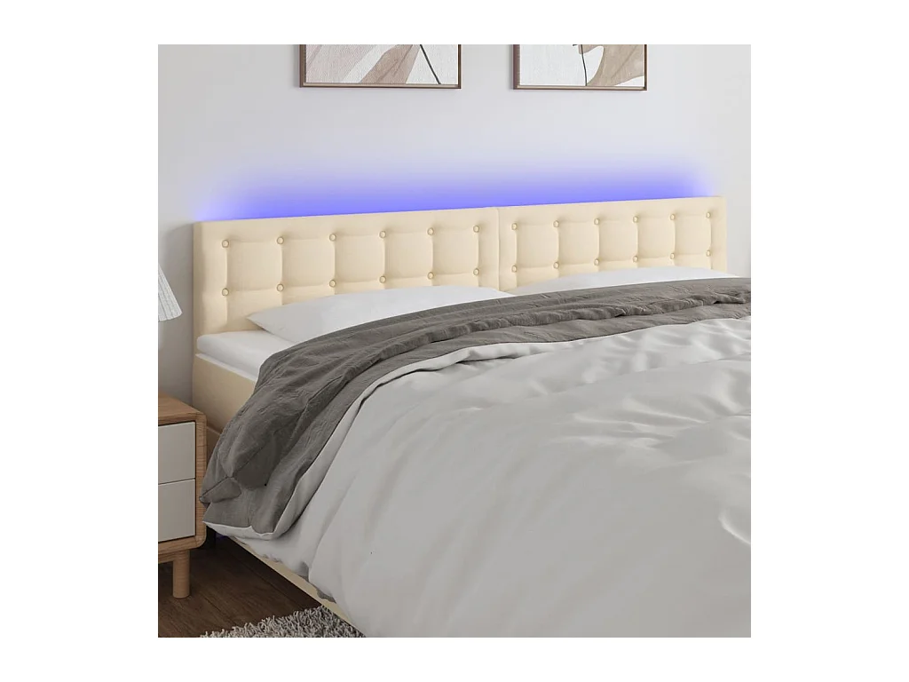 Mueble cabecero | Cabezal de cama | Cabecero con LED de tela color crema 200x5x78/88 cm