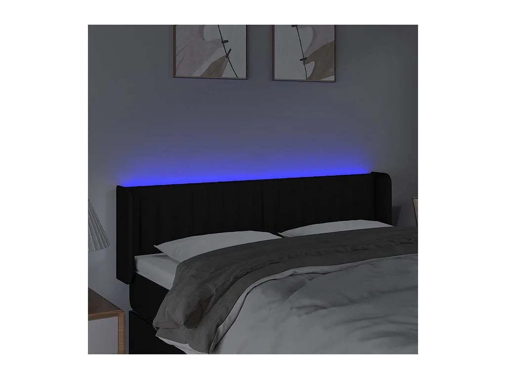 Mueble cabecero | Cabezal de cama | Cabecero con LED de tela negro 147x16x78/88 cm