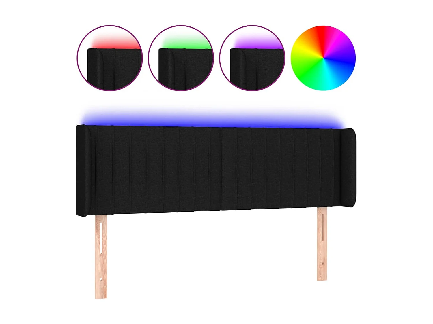 Tête de Lit | Panneau de tête pour lit Moderne à LED Noir 147x16x78/88 cm Tissu