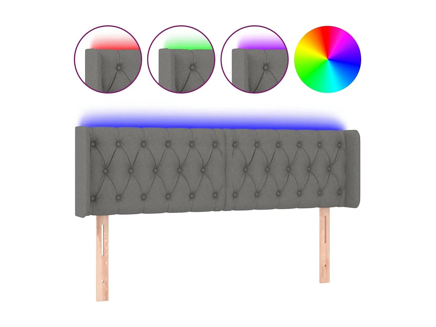 Mueble cabecero | Cabezal de cama | Cabecero con LED de tela gris oscuro 163x16x78/88 cm