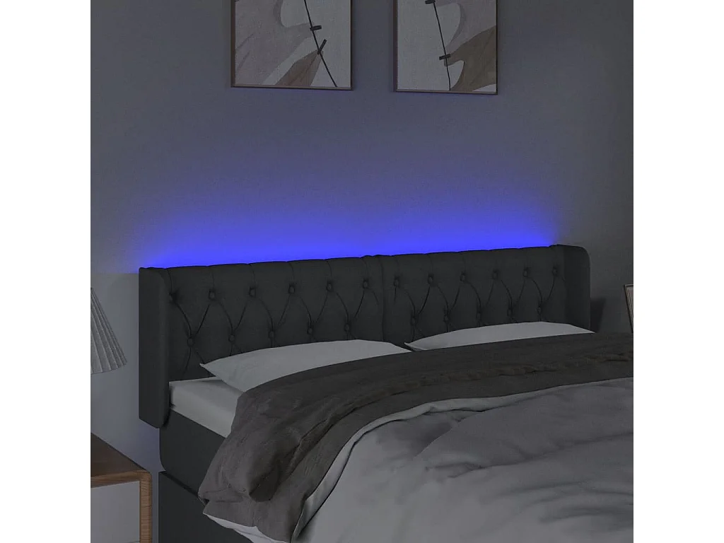 Mueble cabecero | Cabezal de cama | Cabecero con LED de tela gris oscuro 163x16x78/88 cm