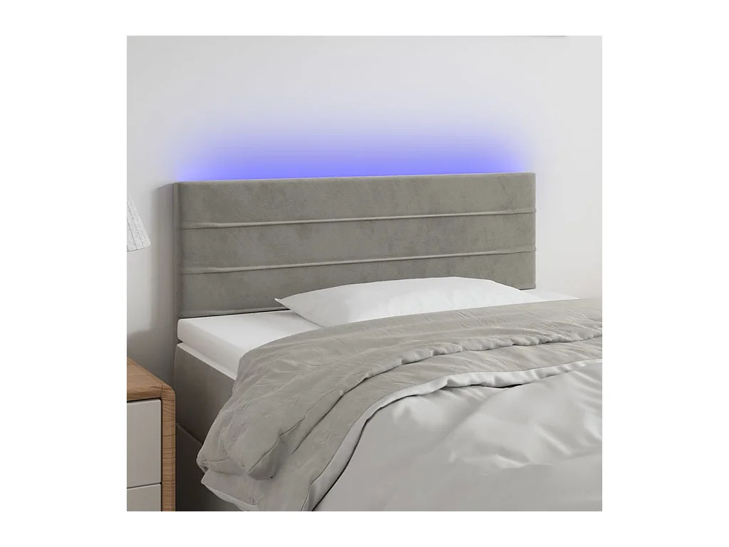 Cabecero | Cabezal de Cama | Mueble cabecero con LED de terciopelo gris claro 90x5x78/88 cm