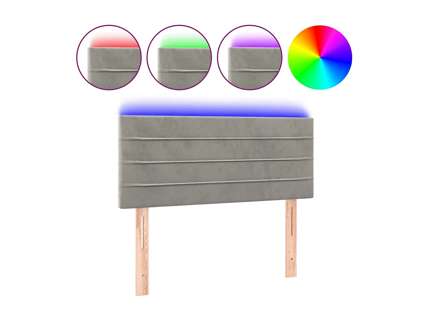 Cabecero | Cabezal de Cama | Mueble cabecero con LED de terciopelo gris claro 90x5x78/88 cm