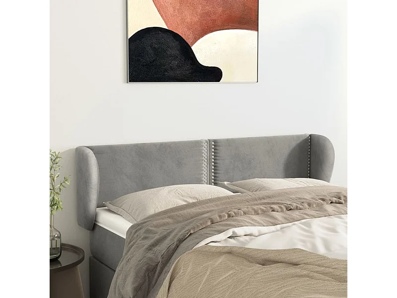 Tête de Lit | Panneau de tête pour lit Moderne avec oreilles Gris clair 147x23x78/88 cm Velours