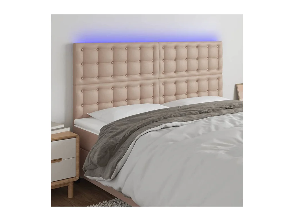 Mueble cabecero | Cabecero | Cabezal de cama luces LED cuero sintético capuchino 160x5x118/128cm