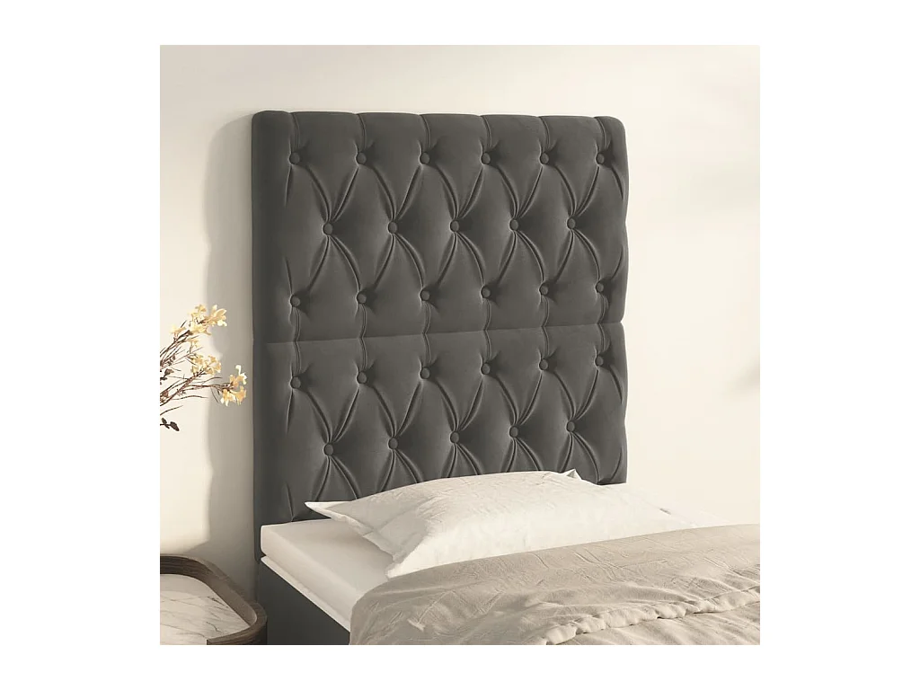 Cabeceros | Cabezal de cama | Mueble de cabecero 2 unidades de terciopelo gris oscuro 80x7x78/88 cm