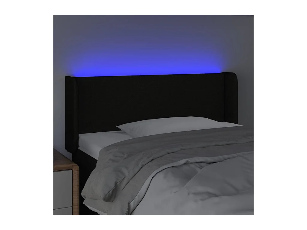Mueble cabecero | Cabezal de cama | Cabecero con LED de tela negro 103x16x78/88 cm