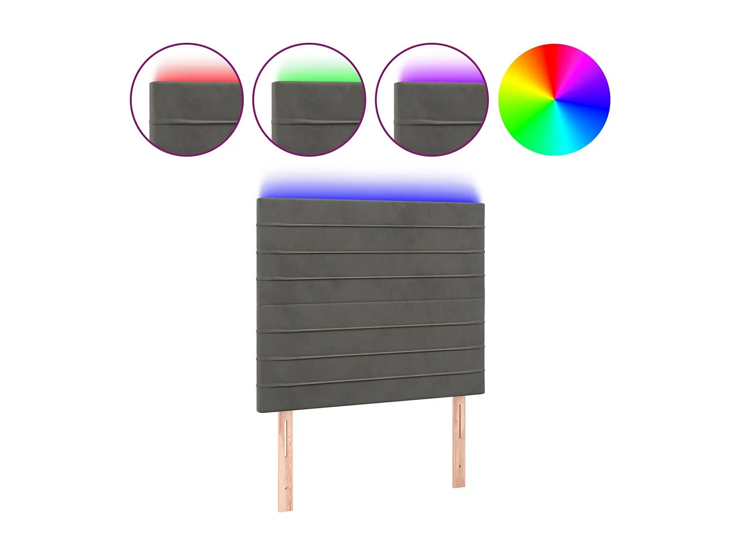 Tête de Lit | Panneau de tête pour lit Moderne à LED Gris foncé 100x5x118/128 cm Velours