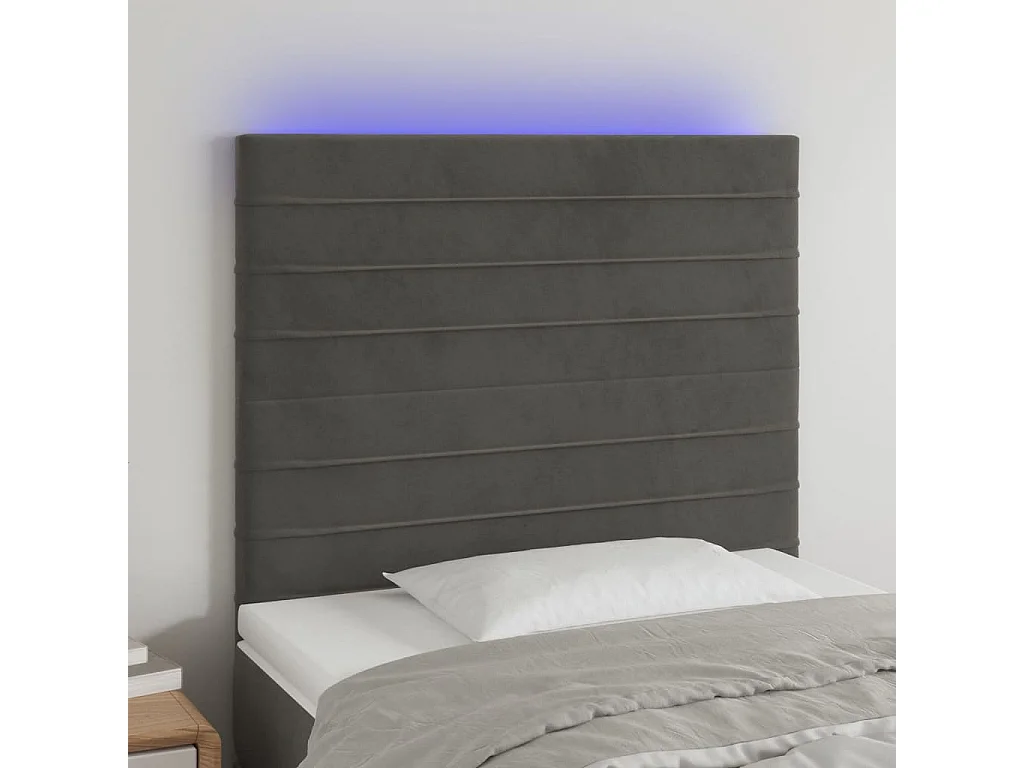 Hoofdbord | Hoofdeinde LED 100x5x118/128 cm fluweel donkergrijs