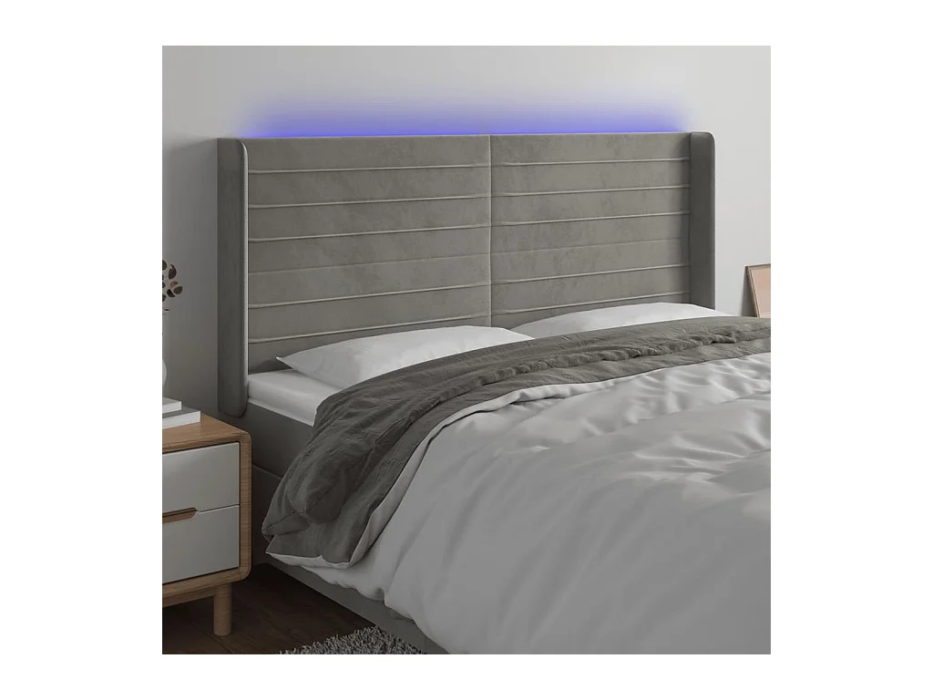 Cabecero | Cabezal de Cama | Mueble cabecero con LED de terciopelo gris claro 163x16x118/128 cm
