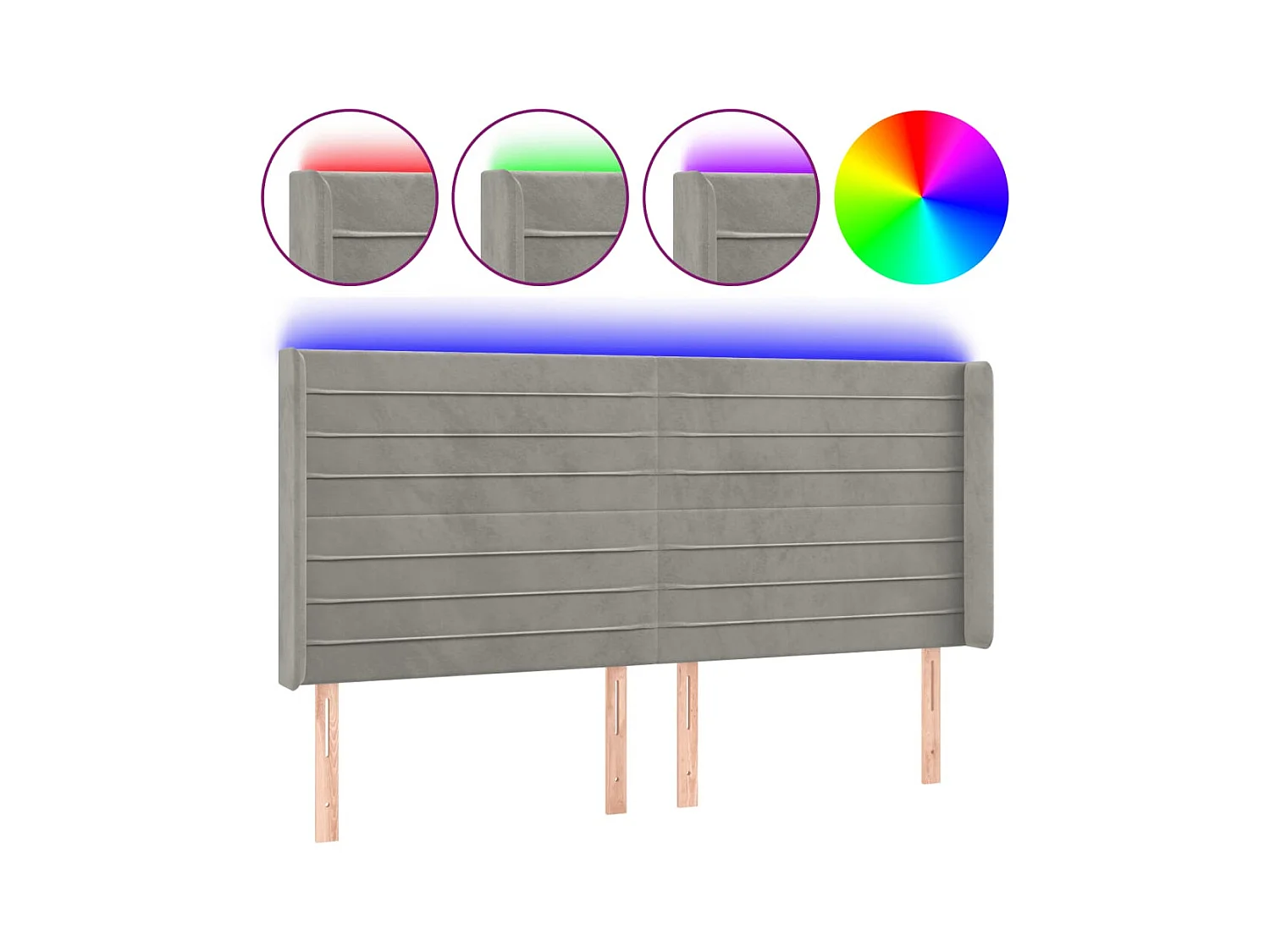 Cabecero | Cabezal de Cama | Mueble cabecero con LED de terciopelo gris claro 163x16x118/128 cm