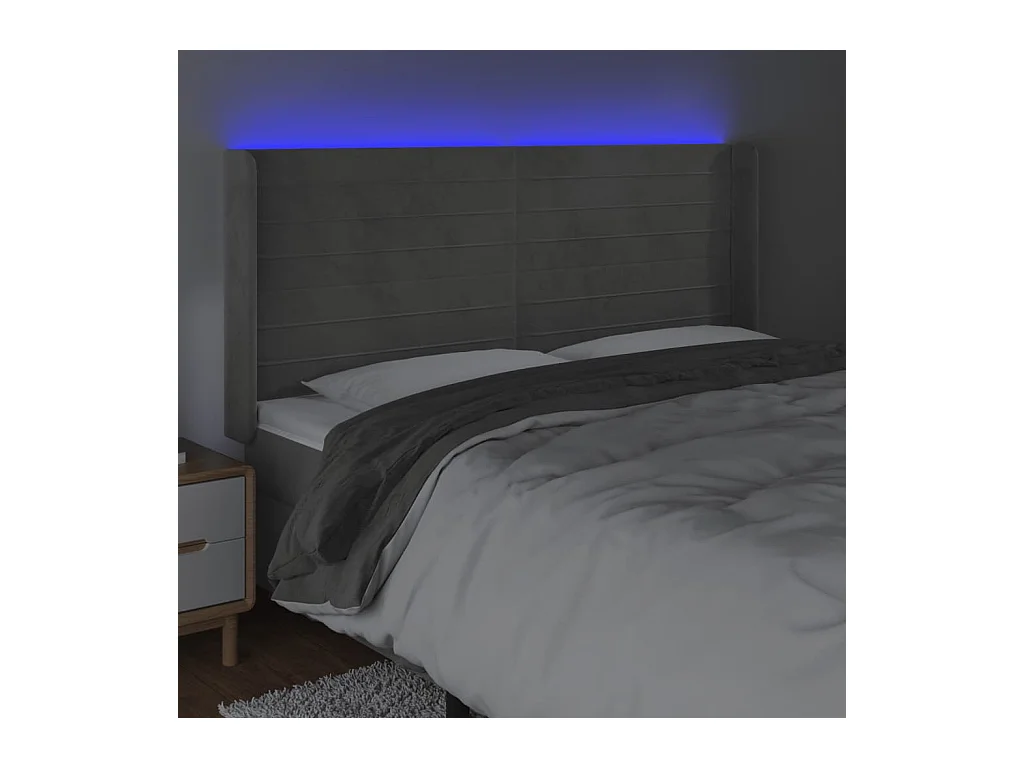 Cabecero | Cabezal de Cama | Mueble cabecero con LED de terciopelo gris claro 163x16x118/128 cm